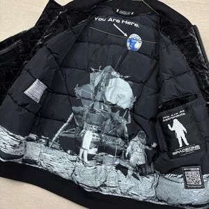 Space One NASA Moon Landing Bomber Jacket Men's Black Embroidered Patch